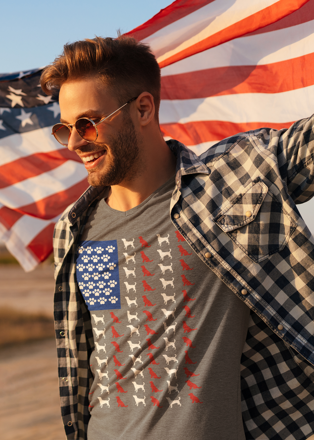 American flag top flannel shirt